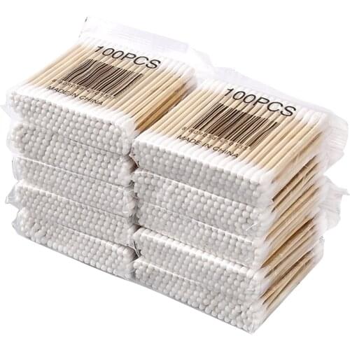 100/2000 pcs double-headed cotton swab bamboo swab cotton swab wooden stick disposable bud cotton nose ear cleaning cotton swab