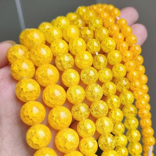 Yellow Cracked Crystal Quartz Glass Round Loose Beads for Jewelry Making DIY Bracelets Accessories 15'' 6/8/10/12mm