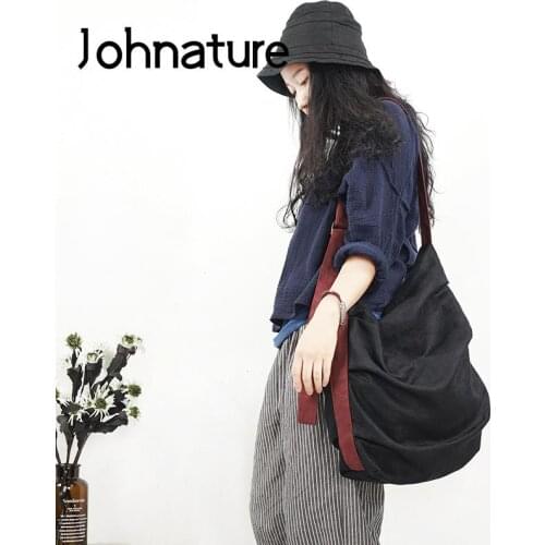 Johnature Leisure Linen Crossbody Bags For Women 2021 New Personality Pleated Bag Versatile Large Capacity Shoulder Bags