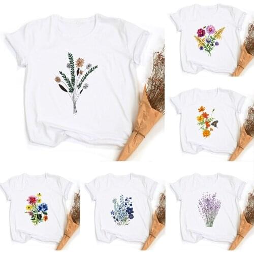 Women Printing Floral Flower 90s Ladies Streetwear Fashion Clothes Summer Short Sleeve Tees Tops T Shirt Female Graphic T-shirts