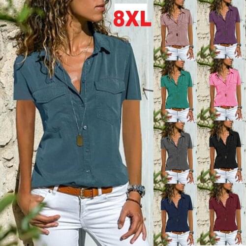 Women Shirts Blouses 2020 Summer Fashion Shirt Plus Size Women Clothing New Lapel Short Sleeve Women 8XL Tops Blusas De Mujer