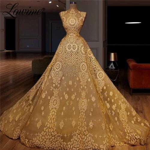 Gold Dubai Formal Evening Dress Middle East Women Long Arabic Prom Dresses 2020 Vestidos Wedding Party Gowns Saudi Arabia Custom