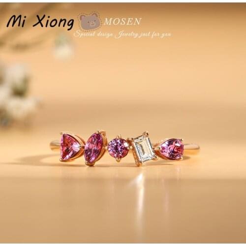 Mi Xiong s925 sterling silver geometric irregular shape crystal ring rose gold light luxury elegant charm ladies prom gift