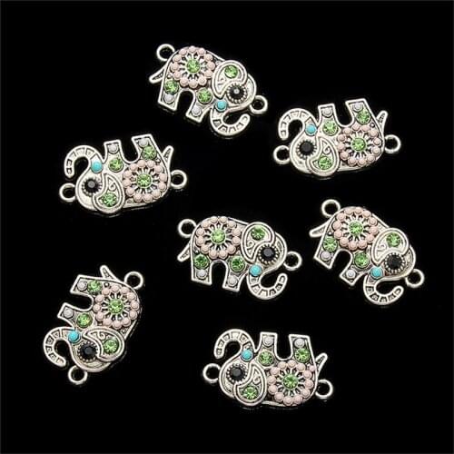 10pcs alloy animals elephant charms necklace jewelry diy charms Colorful Flower Crystal Cute Bracelet Anklet Crafts DIY Gift