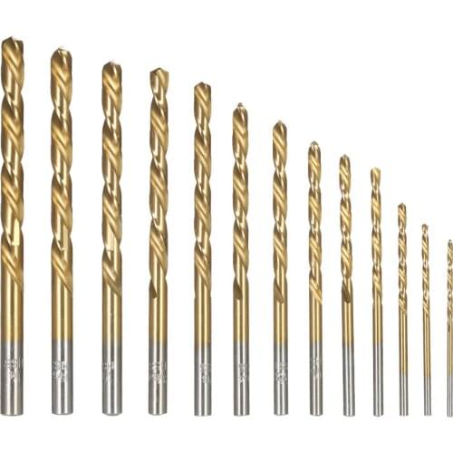 13pcs/lot Drill Bit High Speed M2 HSS Steel Titanium Nitride Coating Drill Bit For Electric Digital Drill Woodworking1/4"-1/16"