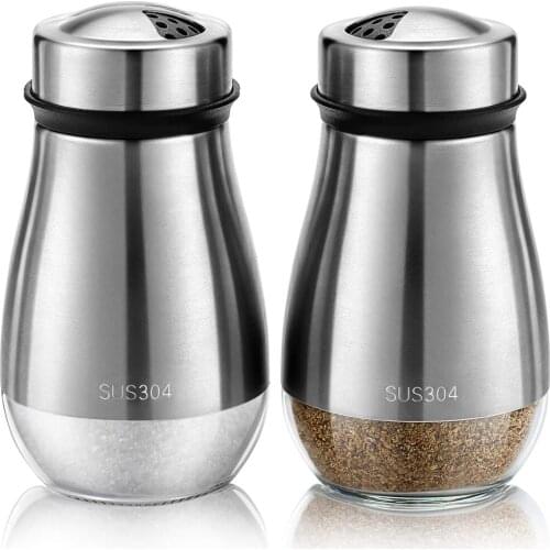 BalleenShiny 2Pcs 304 Stainless Steel & Glass Seasoning Dispenser Refillable For Black Pepper Salt Spice Kitchen Storage Gadgets