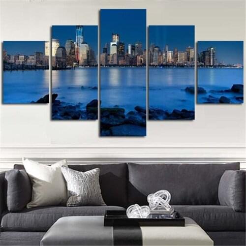 2016 5Planes Wall Painting Canvas Poster Blue River Stone Is Land City Home Decoration Art Picture For Living Room