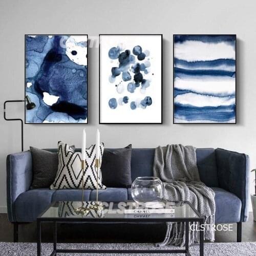 Nordic Modern Abstract Geometric Style Graphics Blue Spots Posters Art Canvas Pictures For Living Room Bedroom Decor Unframed