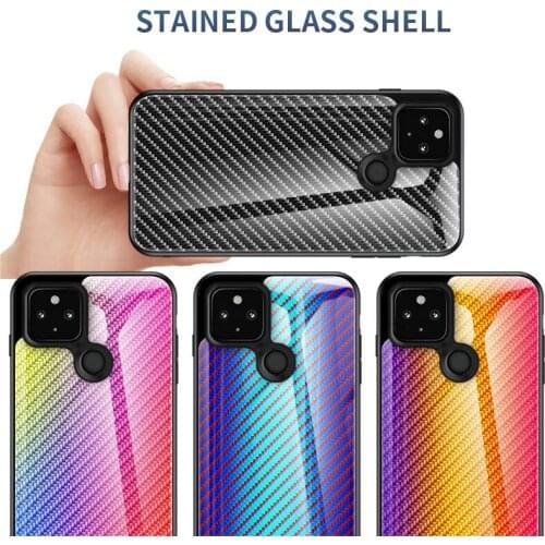 Colorful Tempered Glass Phone Case For Google Pixel 4A 5G Carbon Fibre Back Cover For Google Pixel 4A 5G 4 4XL 3A 3AXL 3 Coques