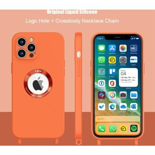 Liquid Silicone Carry Necklace Lanyard Phone Case for iPhone 12 11 Pro Max X Xr 7 8 Plus Xs Max SE 2020 Logo Circle Soft Cover