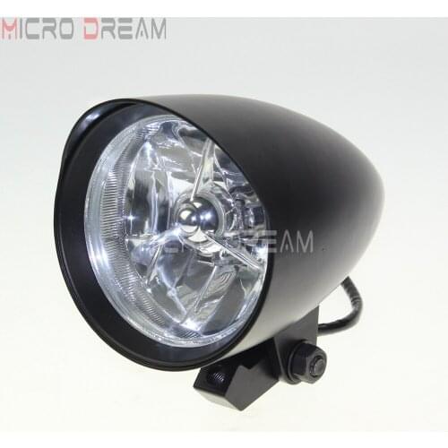Black Motorcycle Custom Headlight H4 12V 60/55W High Low Beam for Harley Cafe Racer Chopper Sportster Bottom Mount Front Lamp