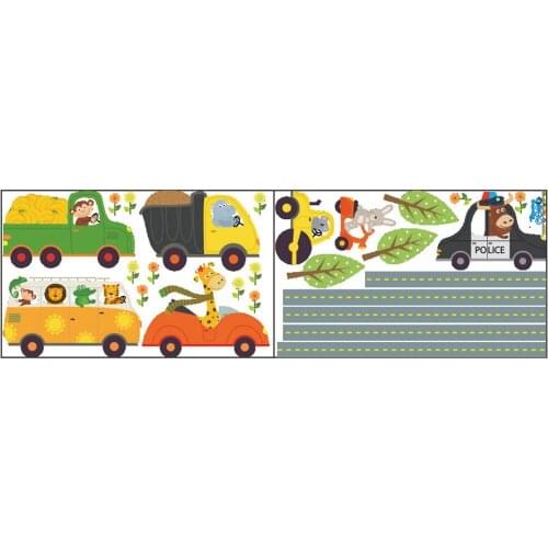 Kids Colorful Animals Cars Trucks Bus Wall Sticker Mural Kids Room Decor Cartoon Car Room Eco-friendly Removable Wall Sticker