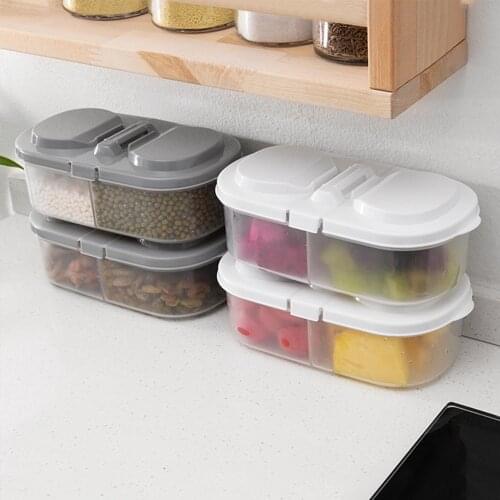 Double-compartment Sealed Kitchen Groceries With Lid Containers Multifunctional Plastic Storage Box Refrigerator Gadgets Food