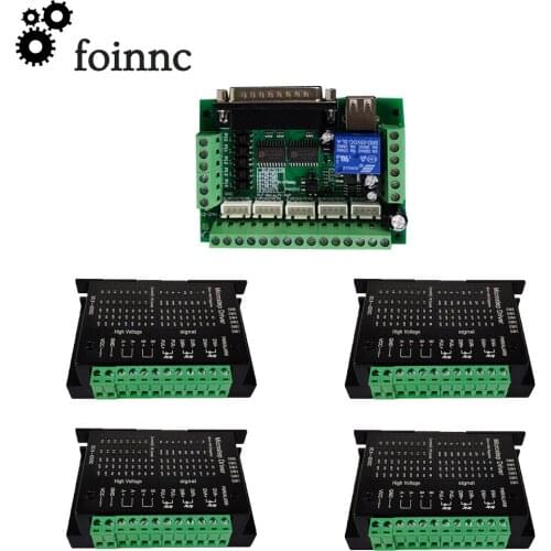 CNC kit 4-axis Mach3 motion control board +TB6600 stepper motor driver kit engraving machine cnc control card 25-pin signal line