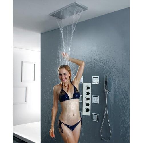 Waterfall And Rain Bathroom Shower Faucet Set Hot And Cold Thermostatic Mixer Set Bath & Shower Valve Brass Chrome Shower Head