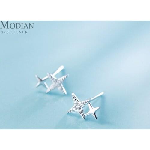 Modian Luxury Clear CZ Sparkling Stars Cute Galaxy Stud Earrings Fashion Female Real 925 Sterling Silver Jewelry For Women Gift
