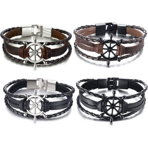 2021 Fashion Alloy Buckle Rudder Microfiber Leather Material With Domineering Retro Style For Mens Bracelet Accessories