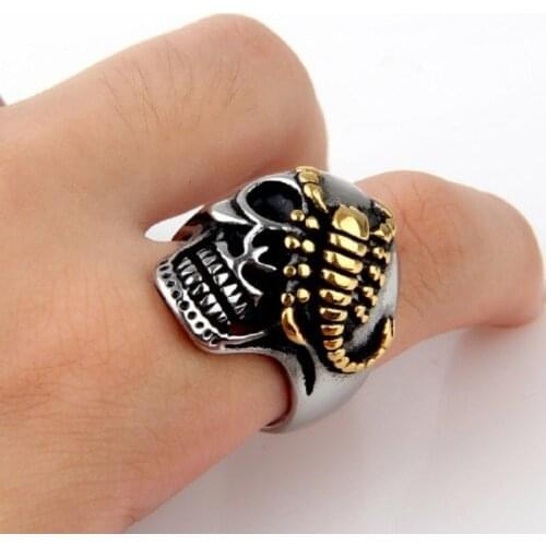 Punk Mens Silver color Skull Gold Scorpion Stainless Steel Motorcycle Biker Ring US Size 7-15