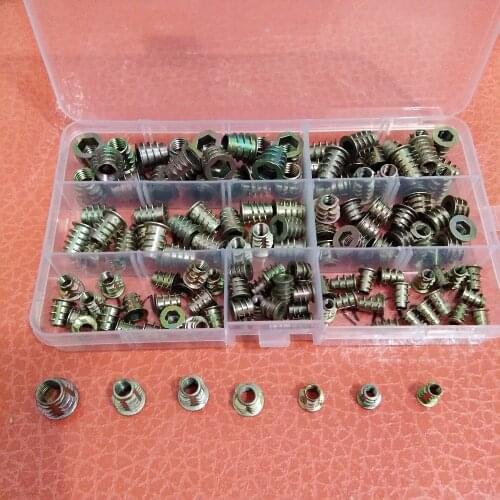 140Pcs/set M4//M6/M8*8/10/13/15 Zinc Alloy Thread For Wood Insert Nut Flanged Hex Drive Head Furniture Nuts Assortment Kit