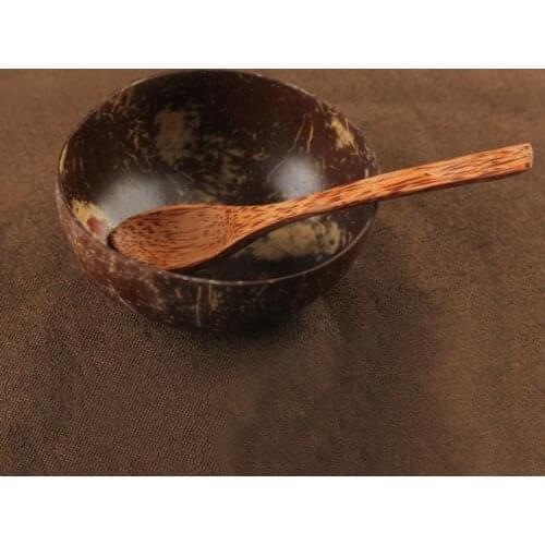 Natural Environment Friendly Wooden Coconut Bowls With Spoons Set Fruit Salad Bowl Creative Craft Decoration Kitchen Tableware