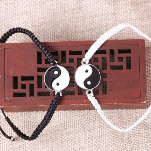 2Pcs Tai Chi Hand Woven Bff Friendship Best Friend Bracelets Boyfriend Girlfriend Lovers Matching Yin Yang Bracelets Set 066C