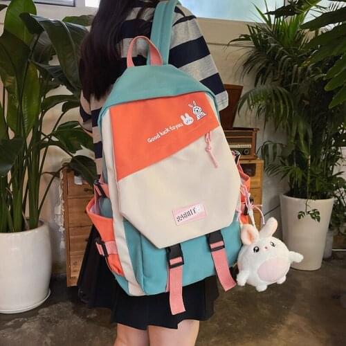 2021 New Casual Women Morandi Color Backpacks Patchwork Female Large Capacity Travel Bag Waterproof Schoolbag for Teenager Girls