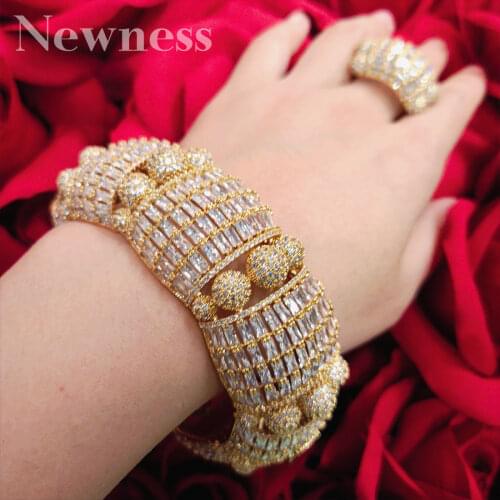 Newness Luxury Special Design Luxury Big Women Engagement Bangle And Ring Fashion Jewelry Set Super AAA Cubic Zirconia