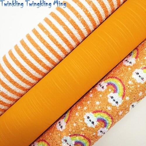 Orange Stripes Chunky Glitter Leather, Rainbow Clound Glitter Fabric, Synthetic Leather For Bow A4 21x29CM Twinkling Ming KM260