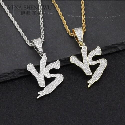 Hip Hop Necklace Paved Zircon Crystal Iced Out Stainless Steel VS Letter Pendants Necklaces for Men Rapper Jewelry Rope Chain