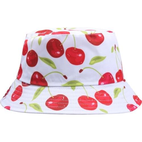 Panama Bucket Hat Men Women Summer Bucket Cap Cute Cherry Print Bob Hat Hip Hop Gorros Fishing Fisherman Hat