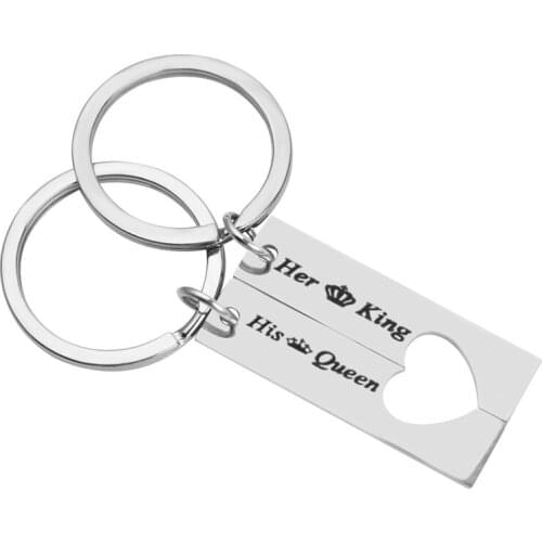 Personalized Her Prince His Princess Keychain Heart Keyring Lovers Heart Key Chain Trinket Chaveiro Couple Valentines Day Gifts