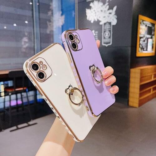 Luxury Ring Holder Phone Case For iPhone 12 11 Pro Max 12 Mini X XS XR 7 8 Plus Plating Love Heart Soft Silicon Cover
