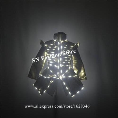 M09 Ballroom dance led costumes white light jacket dj robot suit luminous glowing outfits bar performance show dress clothing ds