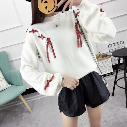Sweater Round Neck Lace Up Bat Sleeve 2021 Loose Knit long-sleeve Casual Autumn Spring Women Sweter Sweaters Vestidos LXJ699