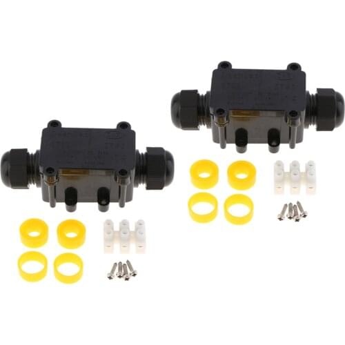 2Set IP68 Top Waterproof Electrical Junction Box 2 Way Electric Box Black