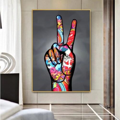 Victory Fist Sign Graffiti Art Prints Painting on Canvas Street Wall Art Posters Modern Pictures for Living Room Home Decor