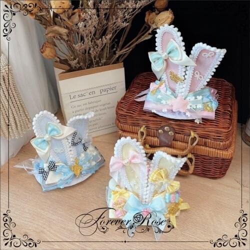 Harajuku Vintage Rabbit Ears Top Hat Headpiece Lolita Girl Kawaii Anime Cosplay Topper Cute Exquisite Gorgeous Hair Ornaments