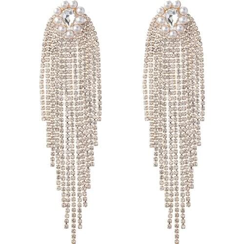 Vintage Shiny Rhinestone Long Tassel Dangle Earrings For Women Fashion Jewelry Bridal Wedding Statement Earrings Accessories