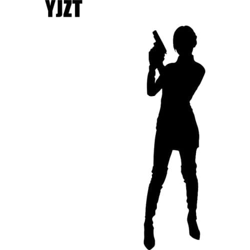 YJZT 4.4*15.9CM Interesting Sexy Girl Woman Gun Graphic Car Sticker Black Window Accessories Vinyl C12-0358