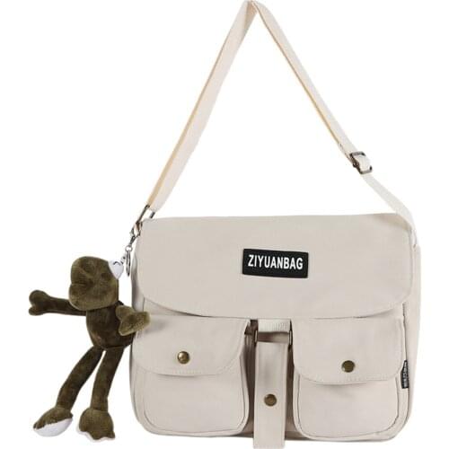 Womens Canvas Bag Messenger Bag Students Shoulder Bags Crossbody Bag With Cute Frog Bag Charms for Girls Best Sale-WT