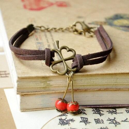 Leather Chain Bracelets Women Ceramic Beads Flower Clover Charm Cuff Bangle Adjustable Wristbands Jewelry Accessories