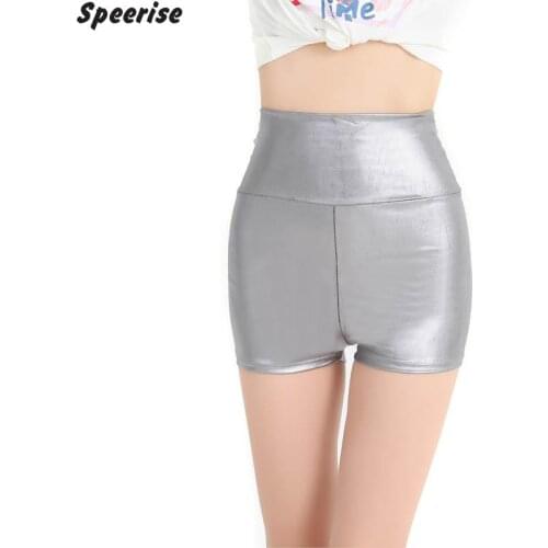 Women High Waist Metallic Wet Look Dance Shorts Rave Booty Mini Hot Pants Girl Cheerleaders Hot Pants Hot Stamping Shiny Spandex