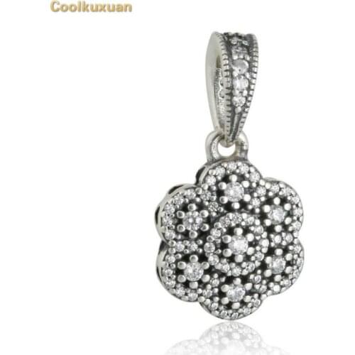 Winter Sparkling CZ Micro Pave Flower Pendant Charm Beads Fit Brand Bracelets 100% 925 Sterling Silver Jewelry DIY