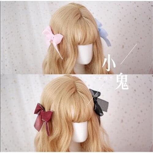 1pc lolita snow yarn large bow with sakura pendant clamps hairpin double tail clip B492