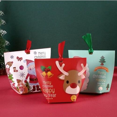 1Pcs Christmas Gift Bag Paper Christmas Bag For Wrapping Candy Cookie Biscuit Nougat Chocolate Paking Box Santa Claus Xmas Bag