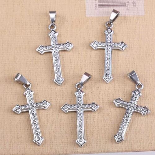 10pcs Charm Plated Fashion Cross Zircon Crystal Pendant Womens Christ Pendant Jewelry DIY Made Necklace Wholesale