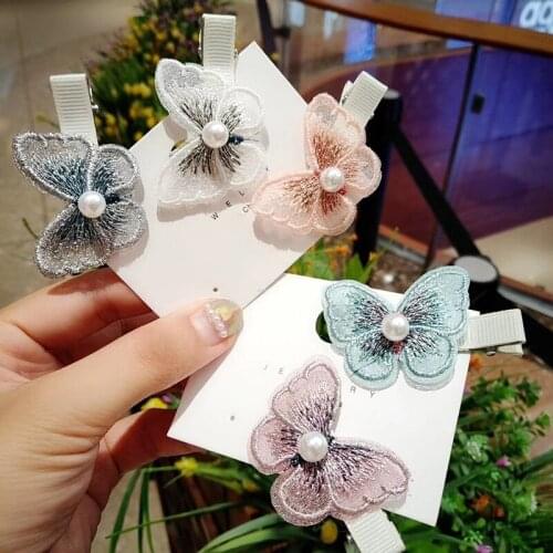 2PCS/Set Girls Cute Lace Butterfly Hairpins Women Sweet Fairy Hair Clips Barrettes Headband Ornament Fashion Hair Accessories