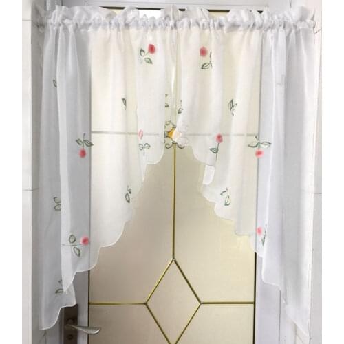2021 Pastoral Sheer Curtains for Living Room Bedroom Door Coffee Kitchen Tulle Curtain Embroidery Window Valance Decor