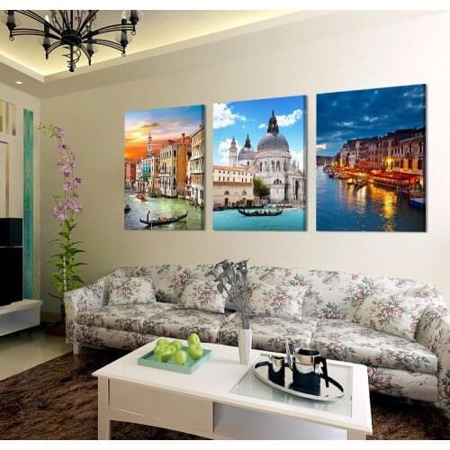 3 panels cotton canvas prints beautiful buildings for living room wall art