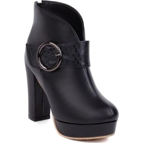 Plus Size 30-48 Fashion Ankle Boots for Women Leather Gothic Black Boots Sexy High Heels Platform Wedding Party Shoes Woman 8827
